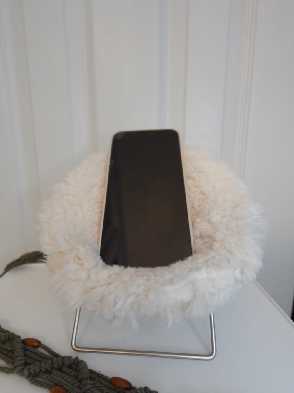 Pottery Barn Fluffy Phone Stand/Chair with Charger Pocket